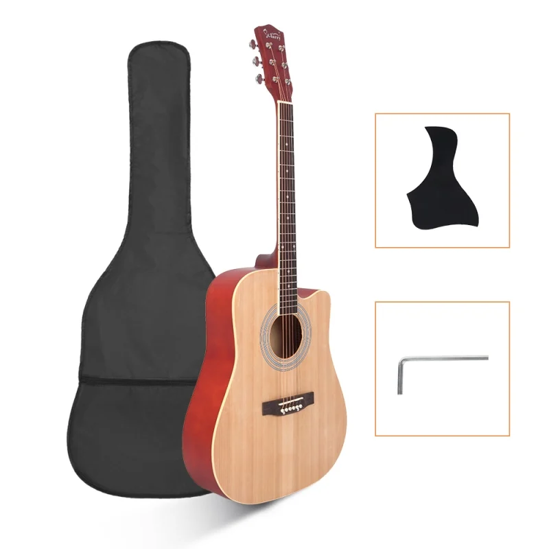 Glarry GT502 41 Inch Matte Cutaway Dreadnought Spruce Front Acoustic Guitar Black Burlywood