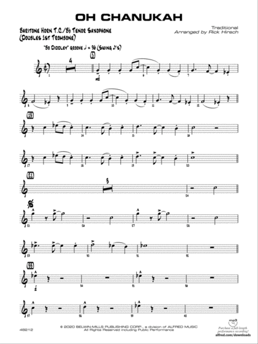 Oh Chanukah: Baritone T.C.Jazz Ensemble- Digital Sheet Music
