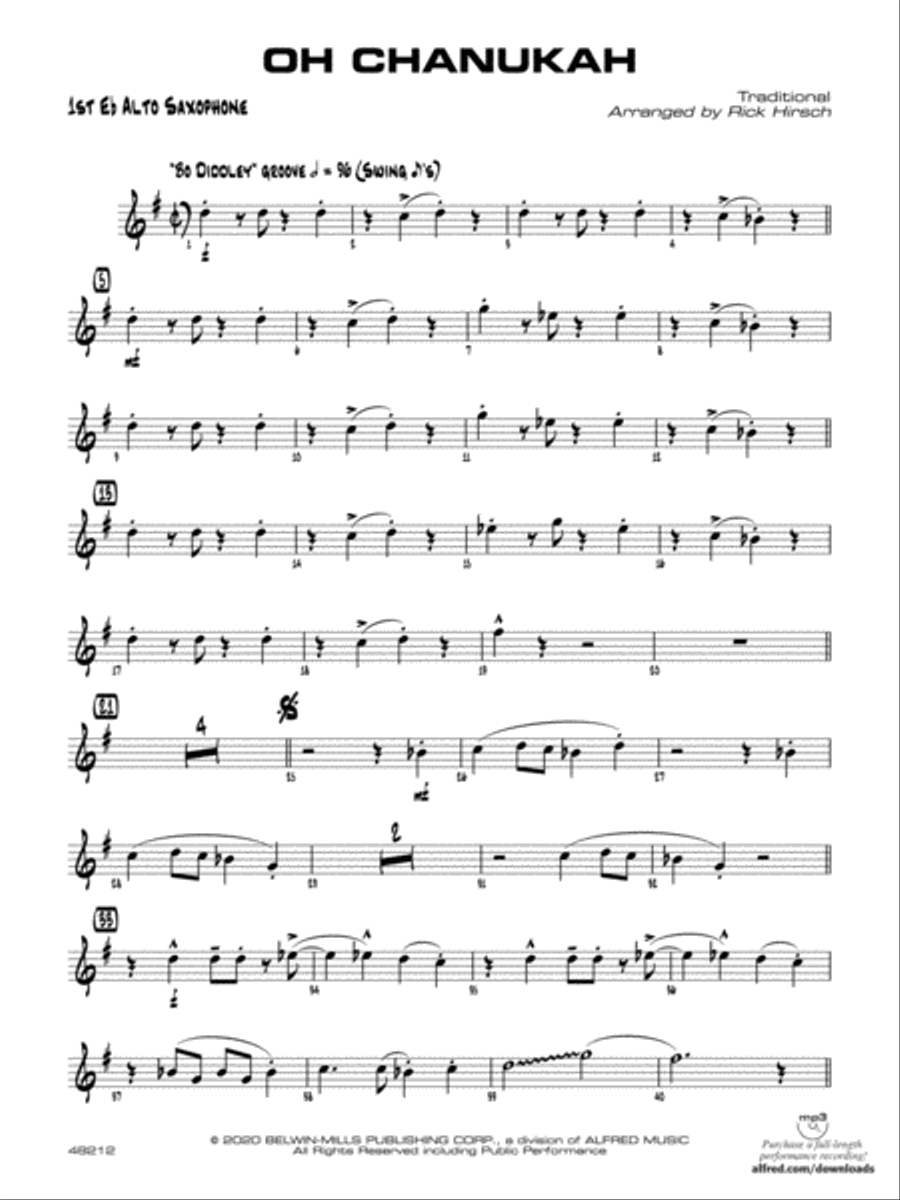 Oh Chanukah: E-flat Alto SaxophoneJazz Ensemble- Digital Sheet Music