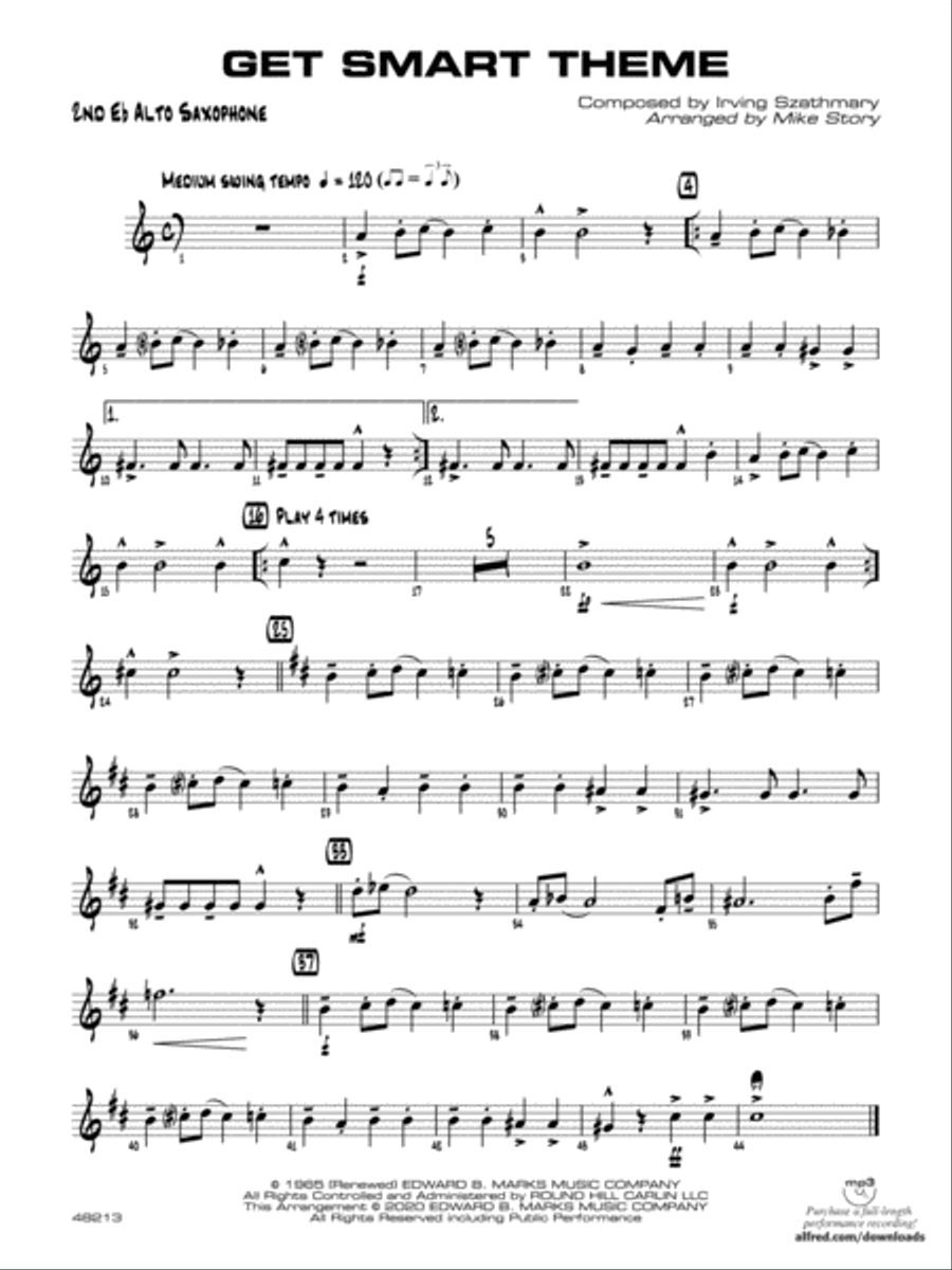Get Smart Theme: 2nd E-flat Alto SaxophoneJazz Ensemble- Digital Sheet Music