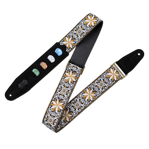 LEVY'S 2in 60s Hootenanny Brown & White Jacquard Weave Gtr Strap w/ Polypropylene Backing